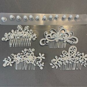Elegant Silver Hair Combs with Rhinestones and Twist pearl Hairpins